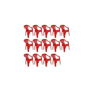 Imagem de Kit com 14 cadeira de plástico bela vista - vermelha - com braço - mor