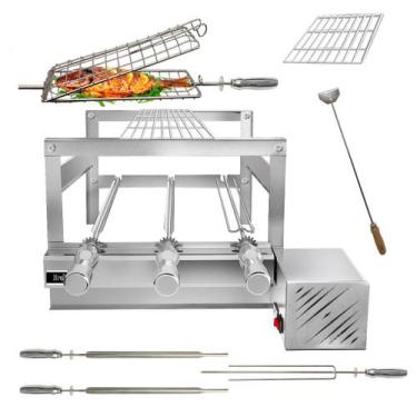 Imagem de Churrasqueira Giratória Grill Inox Gira Soft Grill 3 Espetos Completa 
