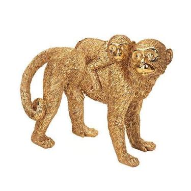 Imagem de Escultura decorativa macaco dourado c/ filhote - Mart