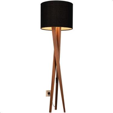 Imagem de Luminária de Chão Paris com Pés de Madeira e Tecido Sapucaia Preto 158