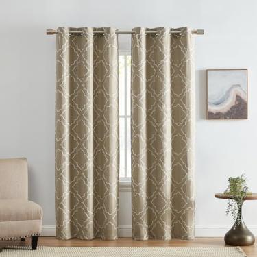 Imagem de Elrene Home Fashions Painel de cortina blackout térmico bordado com estrutura geométrica Valian com ilhós, conjunto de 2, 94 cm x 213 cm, bronze