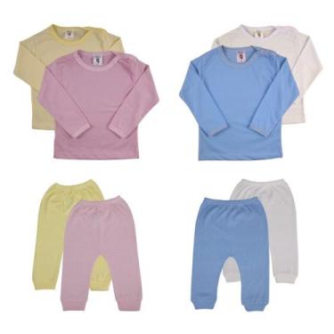 Imagem de Kit 4 Pecas Pijamas Bebe Manga Longa Inverno Menino Menina  - Tanran B