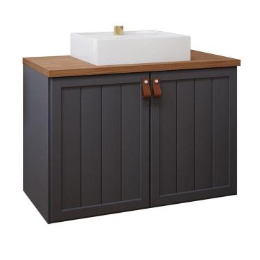 Imagem de Gabinete Para Banheiro 80cm 100% Mdf 2 Portas Alure Mgm Móveis Titânio/freijo Titanium/freijo