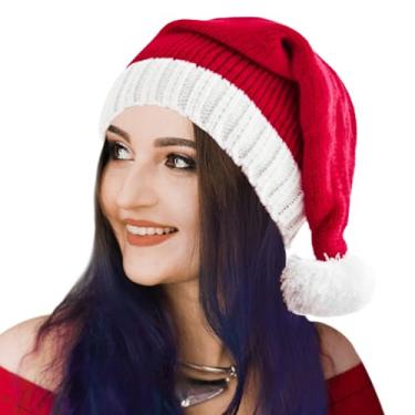 Imagem de Umeepar Chapéu de Papai Noel, gorro de Natal, chapéu de festa de Natal, chapéu de malha vermelho, chapéu de caveira para mulheres adultas e homens, vermelho, Vermelho, Tamanho �nica
