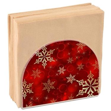 Imagem de Suporte de guardanapo para mesa, suporte de guardanapo de papel acrílico de Natal vermelho dourado floco de neve, dispensador de papel de seda de cozinha, suporte de guardanapo de coquetel para mesa