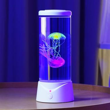 Imagem de ekovko Lâmpada de água-viva com efeito de mudança de cor LED água-viva lâmpada de humor de aquário lâmpada de mesa luminária de mesa decoração de casa presente para crianças mulheres homens (branca)