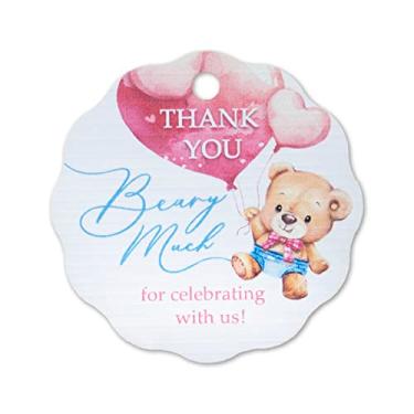 Imagem de Summer-Ray 50 peças adorável Thank You Beary Muito etiquetas de presente para chás de bebê ou festa de aniversário infantil (branca)