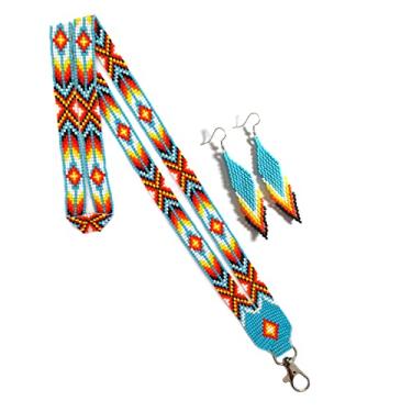 Imagem de Cordão de contas com brincos de contas combinando, cordão de estilo nativo americano, porta-crachá com contas, porta-cartão de identificação, Multicor, tamanho �nico