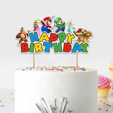 Imagem de Supr Mario Happy Birthday Cake Topper – Fun Gamer Party Decoration – Mario Theme Cake Topper for Boys or Adults – Colorful Supr Mario Bros Birthday Cake Decor for Gaming Fans Celebration