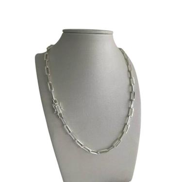 Imagem de Cordão Cadeado Alongado 5Mm Feminino - Banhado A Prata 925