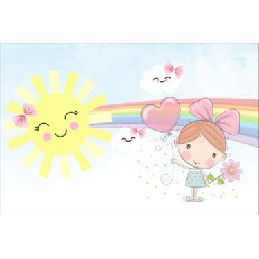Imagem de Painel de Lona Menina Cute Arco Íris Solzinho com Laço Radiante - Fabr