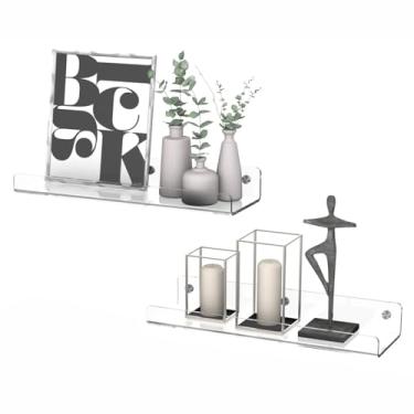 Imagem de Prateleiras de acrílico, pacote com 2 prateleiras flutuantes de 39,9 cm para parede, prateleiras de exibição Funko Pop Lego, estantes de livros infantis, prateleira suspensa para banheiro, quarto,