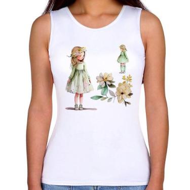 Imagem de Regata Feminina Meninas e Flores - Foca na Moda, Branco, GG