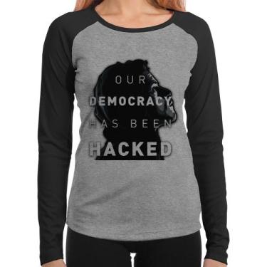 Imagem de Baby Look Raglan Our Democracy Has Been Hacked Manga Longa - Foca na M