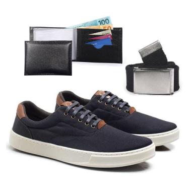 Imagem de Sapatenis Casual Masculinos Com Cadarço Macio Conforto Dia a Dia Kit C