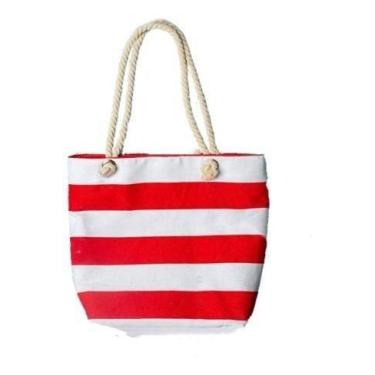 Imagem de Kit 6 Bolsa De Lona C Alca De Corda Sacola De Praia Listrado - mmmagaz