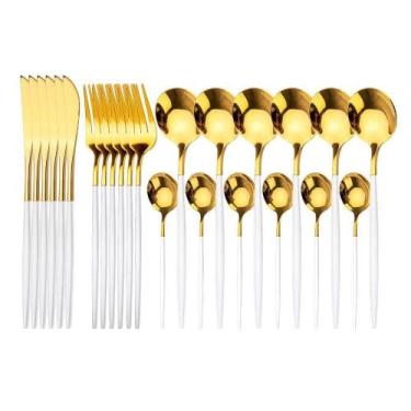 Imagem de Faqueiro 24 Peças Banho Dourado Bicolor - BC BORA COLEGA SHOP