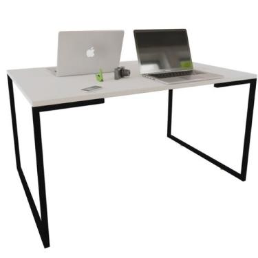 Imagem de Mesa Escrivaninha Tampo Branco - 75cm X 90cm - Trendy, Preto