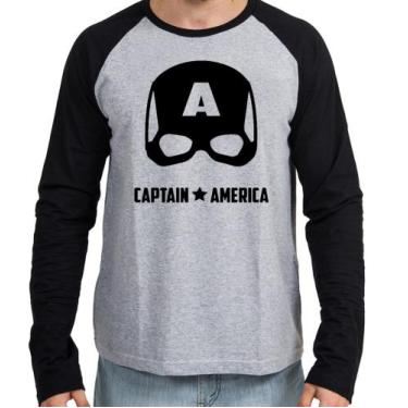 Imagem de Camiseta Manga Longa blusa Capitão América  Máscara Black - Empório Du