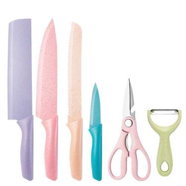 Imagem de Conjunto De Facas De Cozinha Colorido 6 Peças Inox Qualidade - KLIZZ