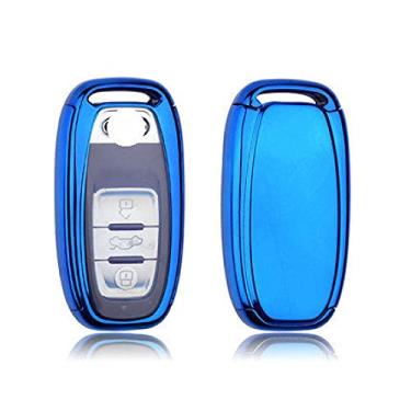Imagem de WSWJDW TPU Car Key Case Cover Keychain Ring Key Bag, apto para Audi A1 A3 A4 A5 A6 A7 A8 Quattro Q3 Q5 Q7 2009 2010 2011 2012 2013 2014 2015, Azul