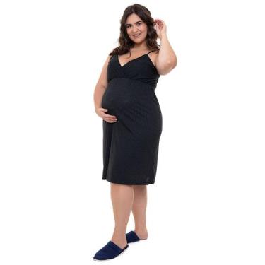 Imagem de Camisola de Alcinha  Linda Gestante Plus Size Pós Parto Preta Poá Azul