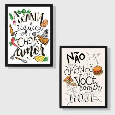 Imagem de Kit 2 Quadros Frases Cozinha Humor 24x18cm - Quadros On-line, Madeira 
