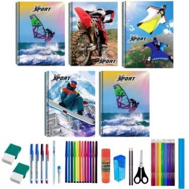 Imagem de Kit 10 Caderno Sport 96 Folhas Arame Capa Dura Com 36 Itens - Maxima c