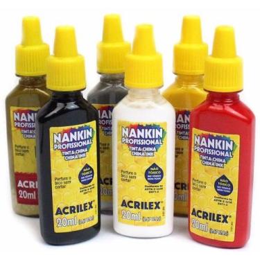 Imagem de Kit 5 Tinta Nankin Profissional Para Contornos 20ml Acrilex , Azul Tur