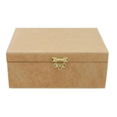 Imagem de Kit 13 Caixa Retangular Tampa Dobradiça e Fecho 20x12x6 Mdf Madeira - 