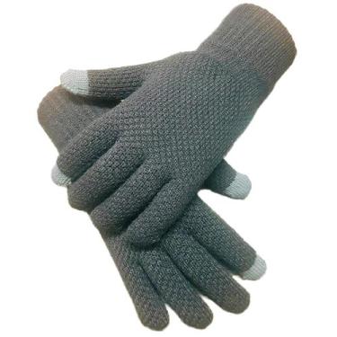 Imagem de Luva de Frio Cinza Par Lã Touch Screen Celular Esquenta Inverno Luvas 