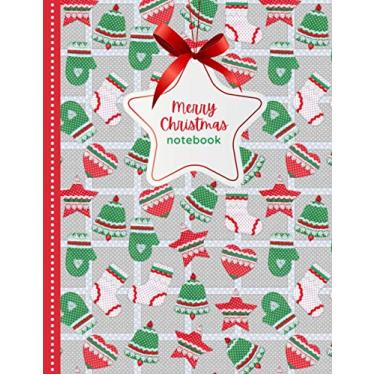 Imagem de Merry Christmas Notebook: Star Bell Mitten Heart Quilt Pattern on Gray/Large Blank Wide Ruled Journal Gift/Doodle Book - Shopping List Notepad - ... Santa or Stocking Stuffer for Adult Women