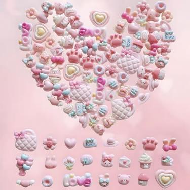 Imagem de 100 berloques fofos de geleca rosa flatback resina berloques de unha coelho coração flor kawaii pingentes 3D para artesanato ornamento scrapbooking decorações