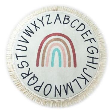 Imagem de ABC Lovely Boho Tapete Arco-íris – Tapete de 1,2 m para sala de jogos infantil e bebê, tapete redondo para sala de aula, ultramacio, antiderrapante, tapete lavável para quarto das crianças - 119 cm