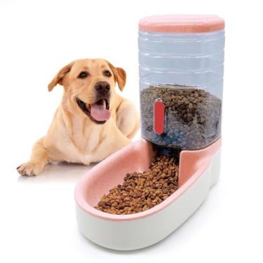 Imagem de kathson Alimentador automático para gatos 1 galão Gravity Dog Food Dispenser grande capacidade auto alimentável tigela de ração para animais de estimação filhote gatinho coelho rosa