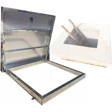 Imagem de Tampa de saída do sótão Escotilha de telhado rebatível à prova de intempéries, poço de aço inoxidável 304/capa de proteção de abertura de inspeção, izável, Entrada-25,6"x25,6" Saída-29,9"x29