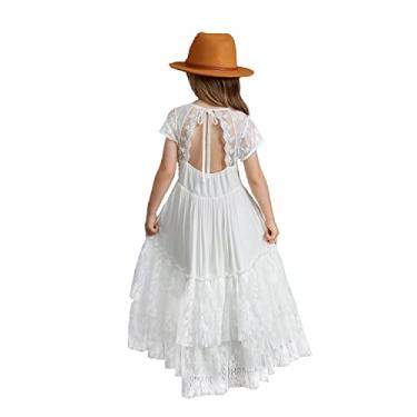 Imagem de BIBIHOU Vestido feminino com renda nas costas, costas nuas, costas nuas, festa, festa, formal, florista, 4 - Branco, 4 Anos