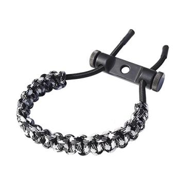 Imagem de ZSHJGJR Alça de pulso com laço trançado e arco ajustável para caça com arco composto (preto branco)