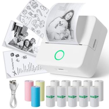 Imagem de Impressora térmica de adesivos com 13 rolos de papel, mini etiquetadora portátil sem tinta, Impresora sem fio Bluetooth para todos os telefones, impressora de corte livre para anotações e crianças
