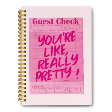 Imagem de LiTiu Caderno espiral da moda rosa preppy, caderno de diário estilo feminino Coquette para meninas adolescentes e mulheres, caderno espiral divertido com verificação de convidados, 80 folhas 14 x 21