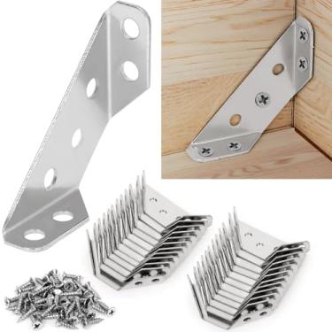 Imagem de Sanchamy 24Pcs Universal Aço Inoxidável Móveis Canto Conector Com Parafusos Ângulo Atualizado Fixar Conector Móveis Triângulo Prateleira Suportes Canto Conector Para Madeira Armário Mesa Cama E Mais