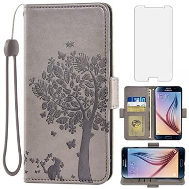 Imagem de Asuwish Capa tipo carteira compatível com Samsung Galaxy S6 e protetor de tela de vidro temperado, alça de pulso dobrável, porta-cartões, capa para celular para Glaxay S 6 Gaxaly 6s Galaxies GS6