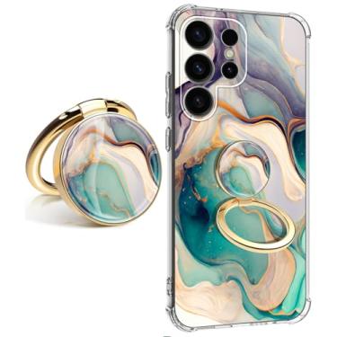 Imagem de Capa para Samsung Galaxy S25 Ultra [Marble Slim] + [Proteção antiqueda à prova de choque] Capas de telefone femininas elegantes de TPU macio de 6,9 polegadas (Lago alpino com suporte)