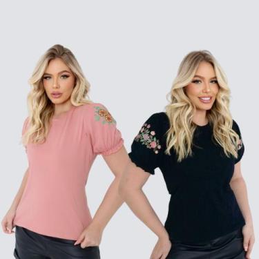 Imagem de Kit 2 Blusas Evangélicas Manga Bufante Princesa Algodão Premiun 100% C