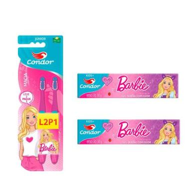 Imagem de kit Escova de Dente Infantil Barbie mais 2 gel dental condor kids