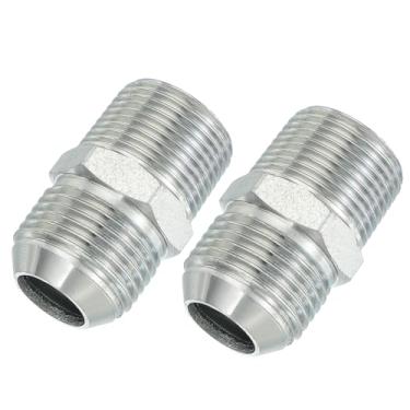 Imagem de PATIKIL Conectores de mamilo redutores hexagonais Adaptador de tubo macho 37° Flare JIC x 3/10.2 cm macho NPT, pacote com 2 adaptadores de bocal redutor de encaixe de tubulação Encaixe hidráulico de