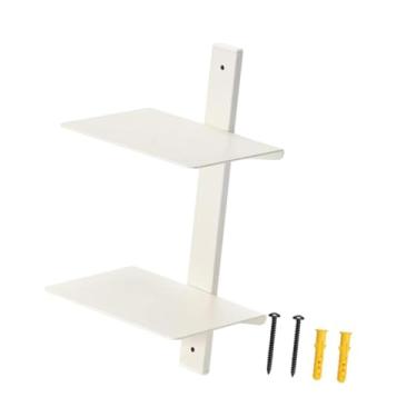 Imagem de IEUDNS Estante flutuante invisível, estante de exibição, montagem na parede, vertical, metal, 2 camadas, organizador de livros, para quarto, sala de estar, Branco