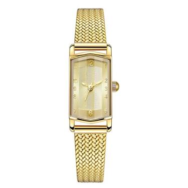 Imagem de ADSBIAOYE Relógio feminino de aço inoxidável delicado quadrado relógios femininos clássicos vintage quartzo pequenos relógios presentes, Dourado, Tendência