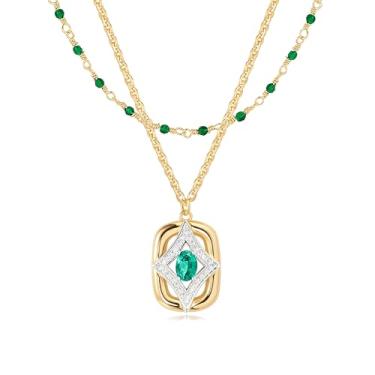 Imagem de BENEIGE Colares em camadas para mulheres, banhado a ouro 14K, colar de esmeralda para mulheres, colar de ouro delicado, joia hipoalergênica para mulheres, Latão, Sem Pedra Preciosa
