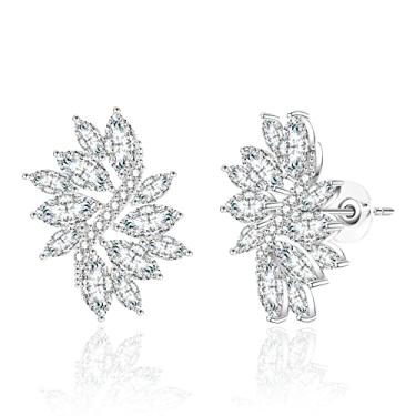 Imagem de Roslynd Brincos de casamento para noivas, brincos de noiva e dama de honra de zircônia cúbica para casamento, brincos pendentes banhados a ouro branco 14K genuínos para mulheres, baile, concurso, casamentos e mãe da noiva, Latão branco, zircônia cúbica, zircônia cúbica, Pedras de zircônia cúbica